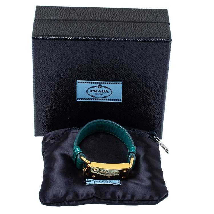 Pre Owned Prada Green Crocodile Leather Gold Tone Bracelet 
