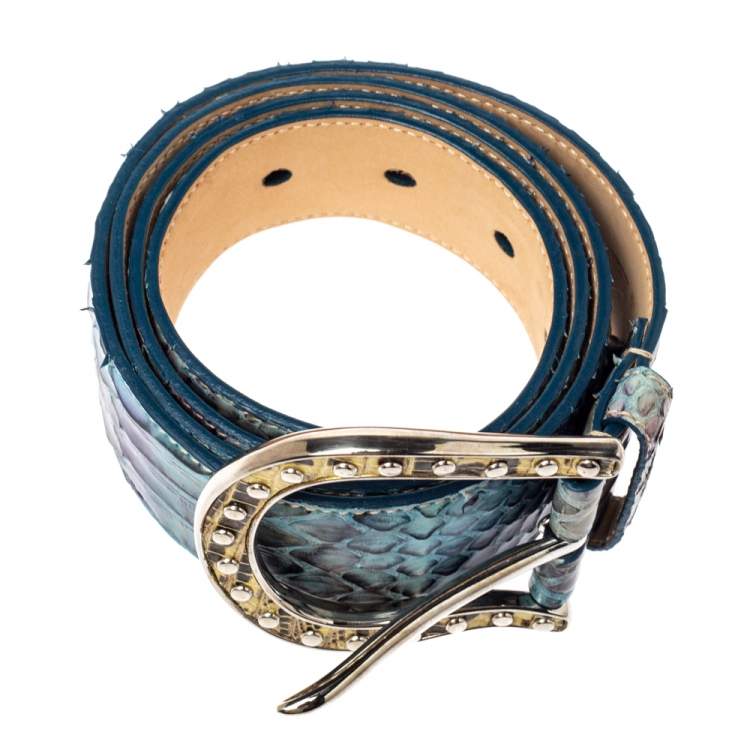 Pre Owned Prada Blue Python Buckle Belt Size 90CM