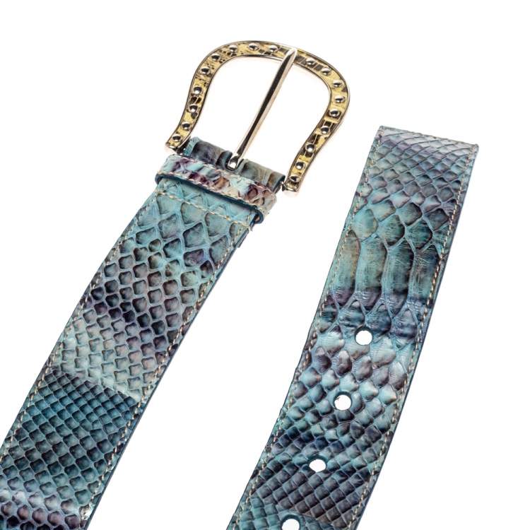 Pre Owned Prada Blue Python Buckle Belt Size 90CM