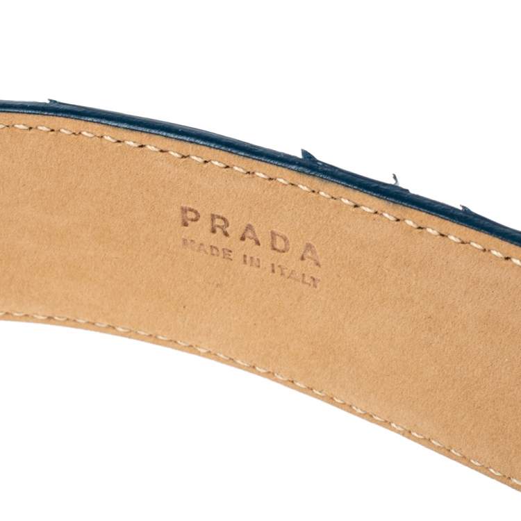 Pre Owned Prada Blue Python Buckle Belt Size 90CM