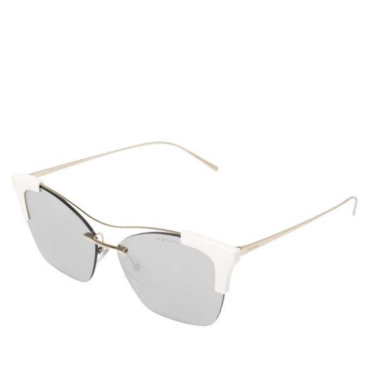 Pre Owned Prada White/ Silver Mirrored SPR21U Temple Evolution Collection Sunglasses