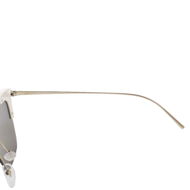 Pre Owned Prada White/ Silver Mirrored SPR21U Temple Evolution Collection Sunglasses