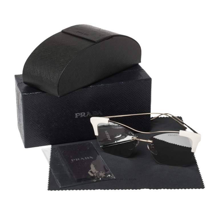 Pre Owned Prada White/ Silver Mirrored SPR21U Temple Evolution Collection Sunglasses