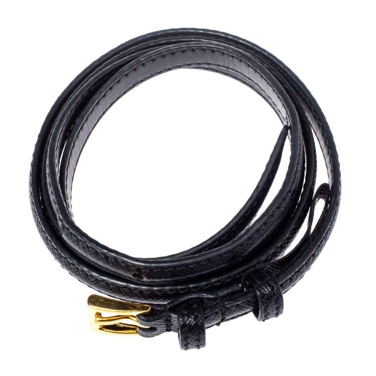 Pre Owned Prada Black Saffiano Leather Narrow High Waist Belt 75CM