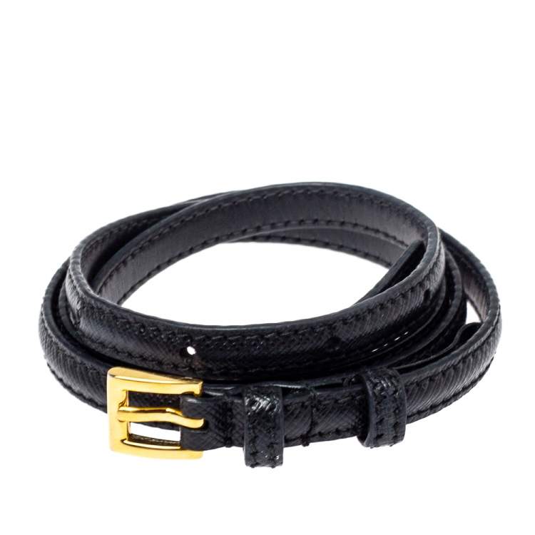 Pre Owned Prada Black Saffiano Leather Narrow High Waist Belt 75CM