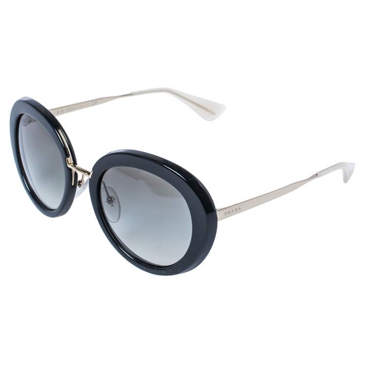 Pre Owned Prada Black / Green Gradient SPR 16Q Round Sunglasses