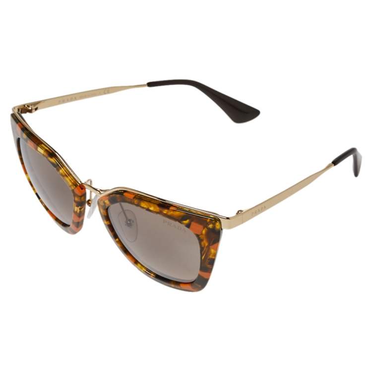 Pre Owned Prada Orange with Gold Havana/  Grey Gradient SPR53S Cat Eye Sunglasses