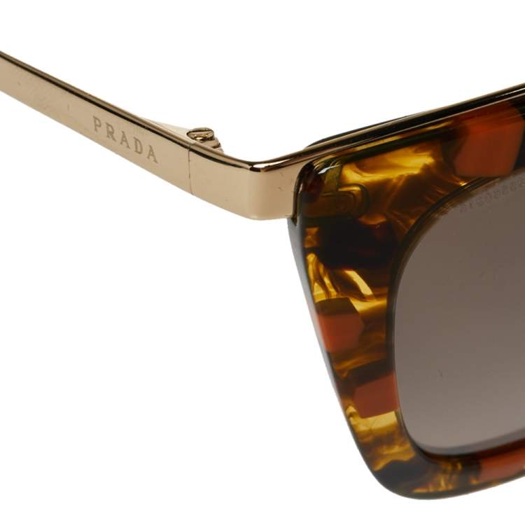 Pre Owned Prada Orange with Gold Havana/  Grey Gradient SPR53S Cat Eye Sunglasses