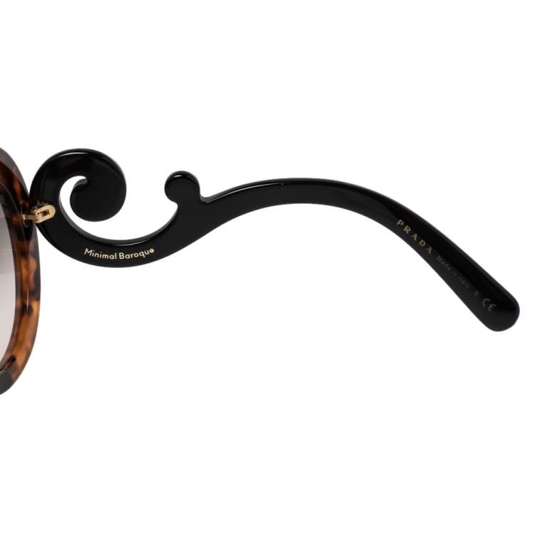 Pre Owned Prada Blonde Havana & Red/ Grey Gradient SPR 08T Minimal Baroque Round Sunglasses