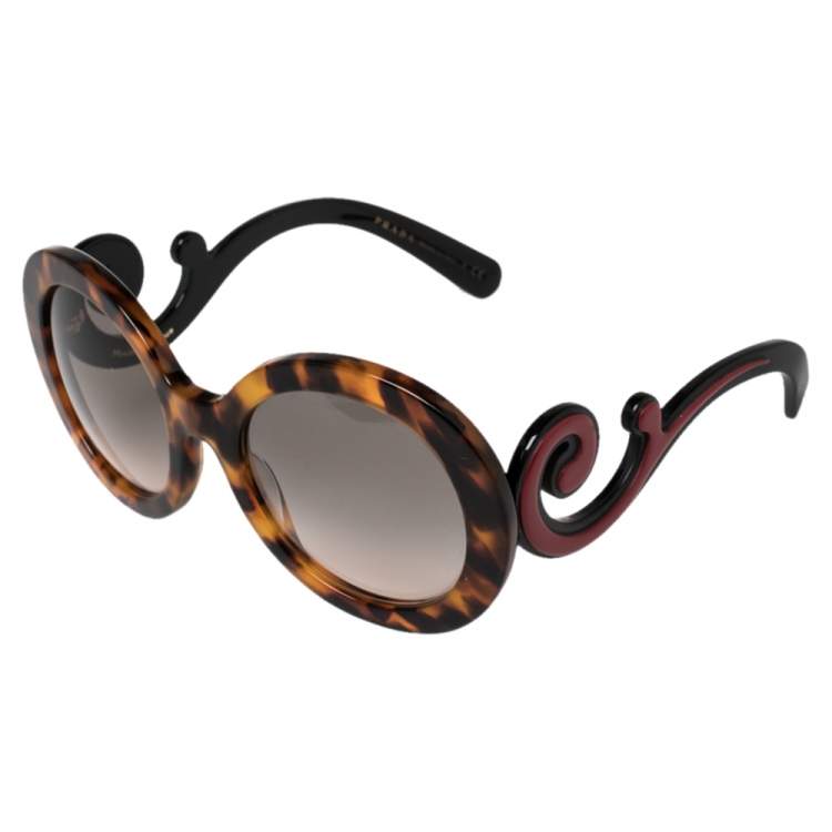 Pre Owned Prada Blonde Havana & Red/ Grey Gradient SPR 08T Minimal Baroque Round Sunglasses