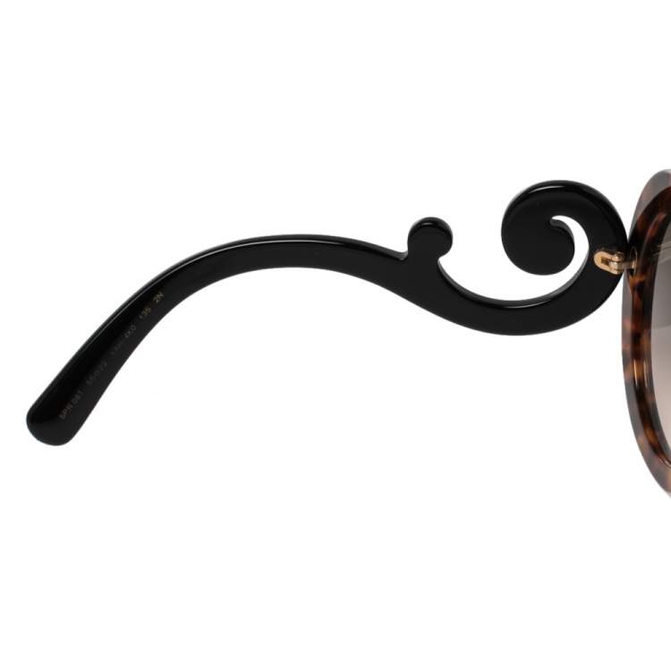 Pre Owned Prada Blonde Havana & Red/ Grey Gradient SPR 08T Minimal Baroque Round Sunglasses