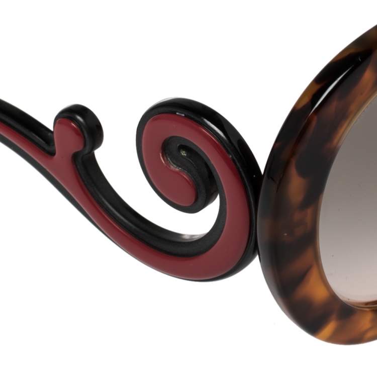 Pre Owned Prada Blonde Havana & Red/ Grey Gradient SPR 08T Minimal Baroque Round Sunglasses