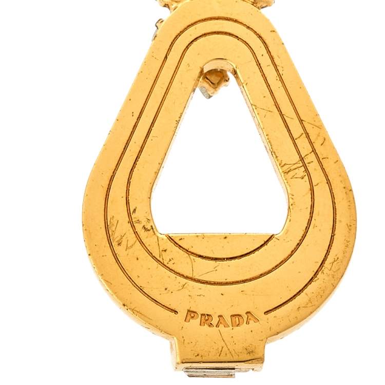 Pre Owned Prada Crystal & Leather Drop Clip On Earrings 