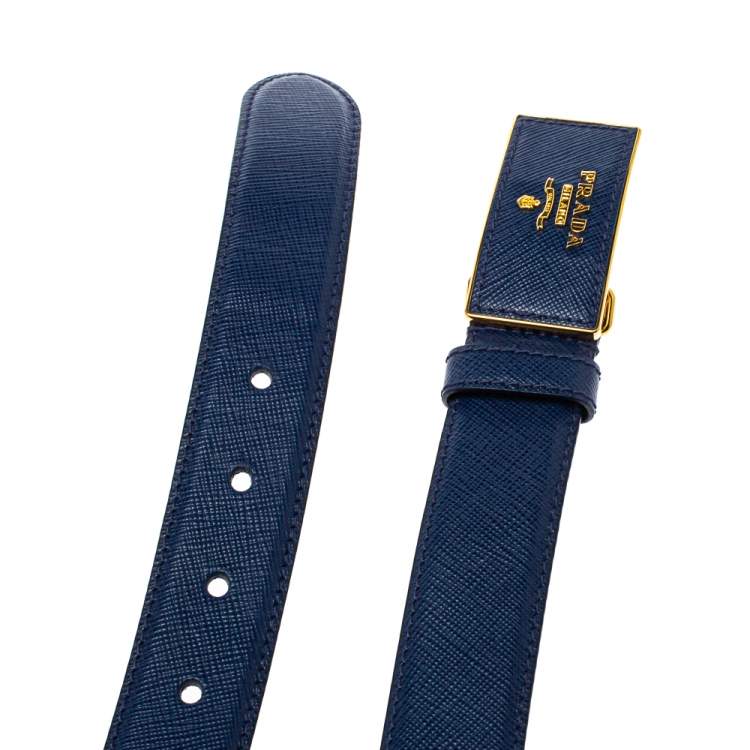 مملوكة مسبقًا Prada Blue Saffiano Leather Buckle Belt 80CM