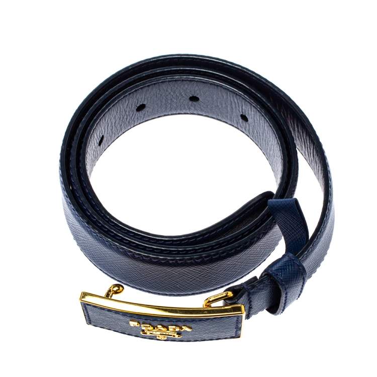 مملوكة مسبقًا Prada Blue Saffiano Leather Buckle Belt 80CM
