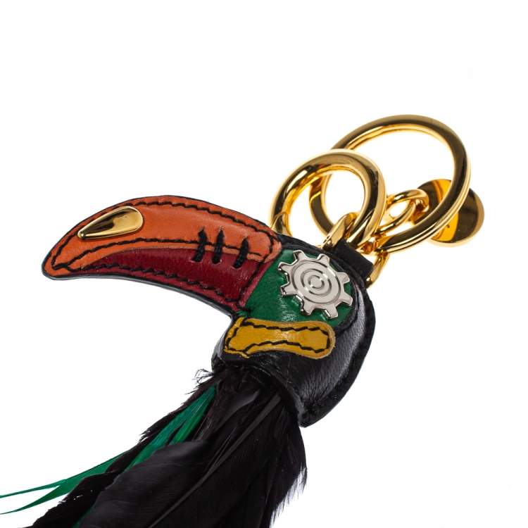 Pre Owned Prada Leather Paneled Feather Toucan Bag Charm / Key Ring