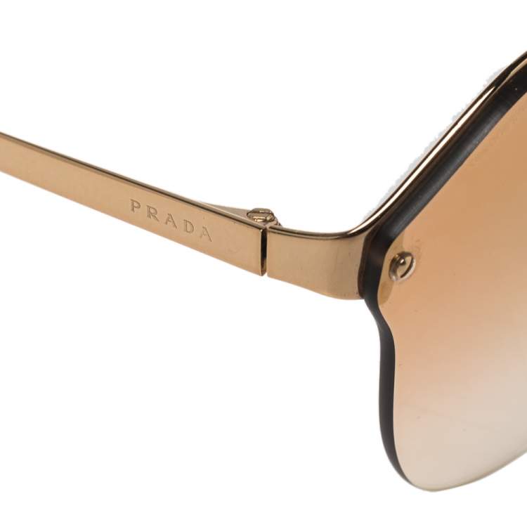 Pre Owned Prada Gold Tone/ Rose Gold Mirrrored SPR64T Aviator Sunglasses