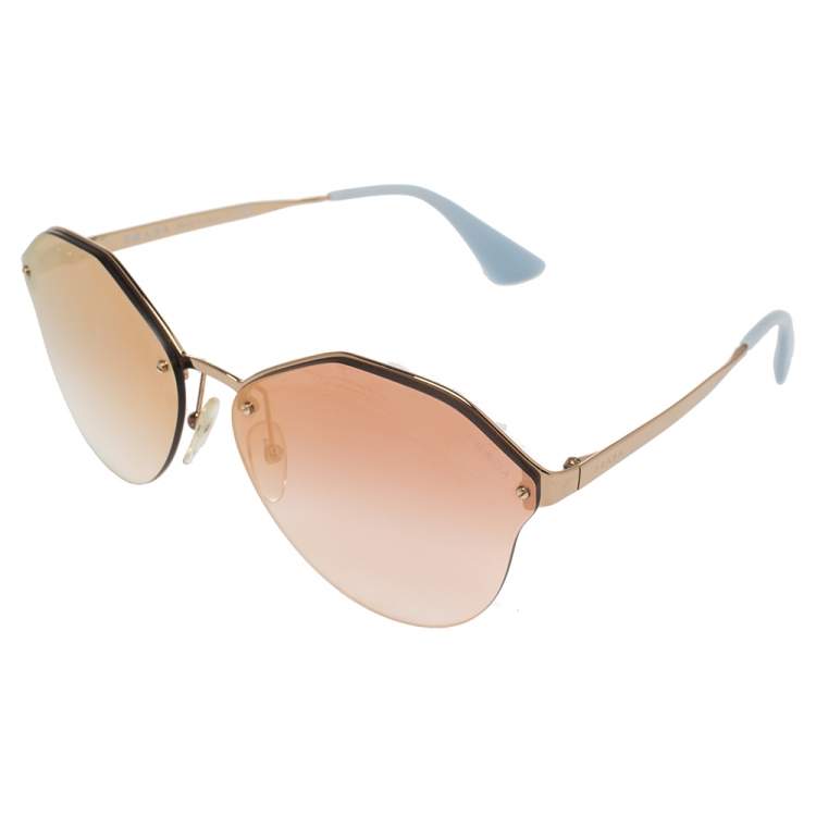 Pre Owned Prada Gold Tone/ Rose Gold Mirrrored SPR64T Aviator Sunglasses