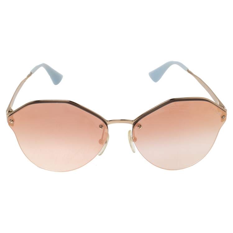 Pre Owned Prada Gold Tone/ Rose Gold Mirrrored SPR64T Aviator Sunglasses