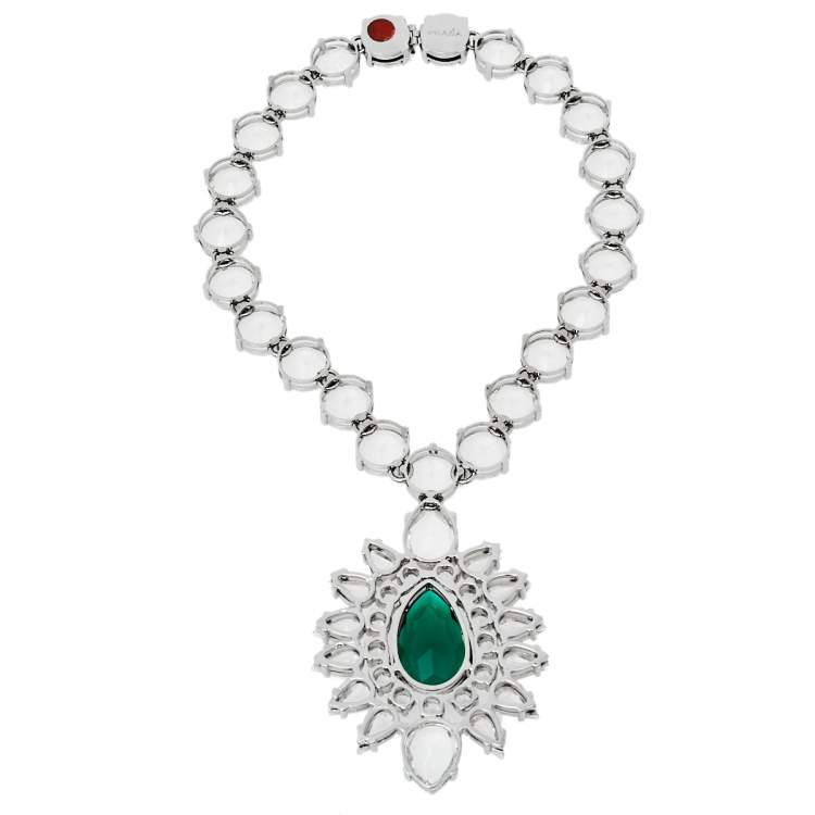 Pre Owned Prada Silver Tone Crystal Embellished Statement Necklace