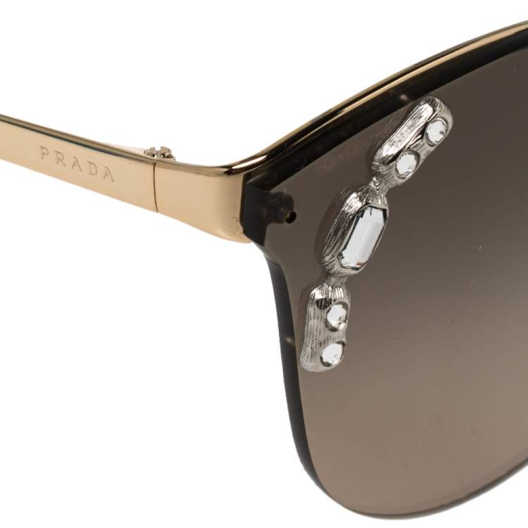 Pre Owned Prada Gold/Brown SPR 53U Clubmaster Sunglasses