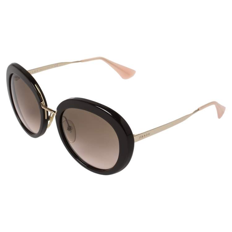 Pre Owned Prada Gold/ Brown Gradient SPR 16Q Oval Sunglasses
