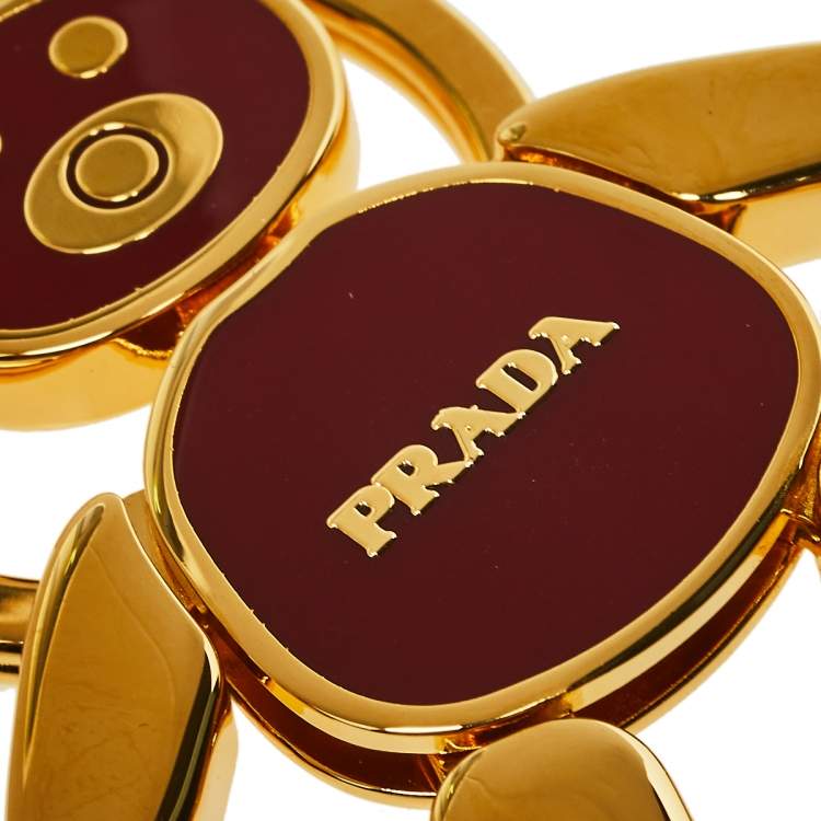 Pre Owned Prada Red Enamel Gold Tone Teddy Bear Key Chain/ Bag Charm