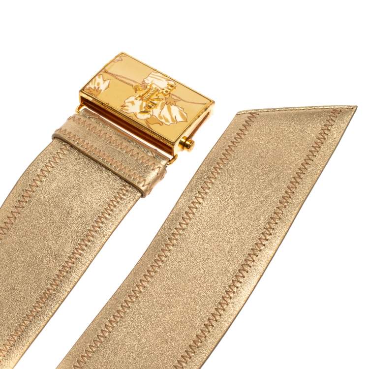 Pre Owned Prada Metallic Gold Leather Waist Belt 85 CM
