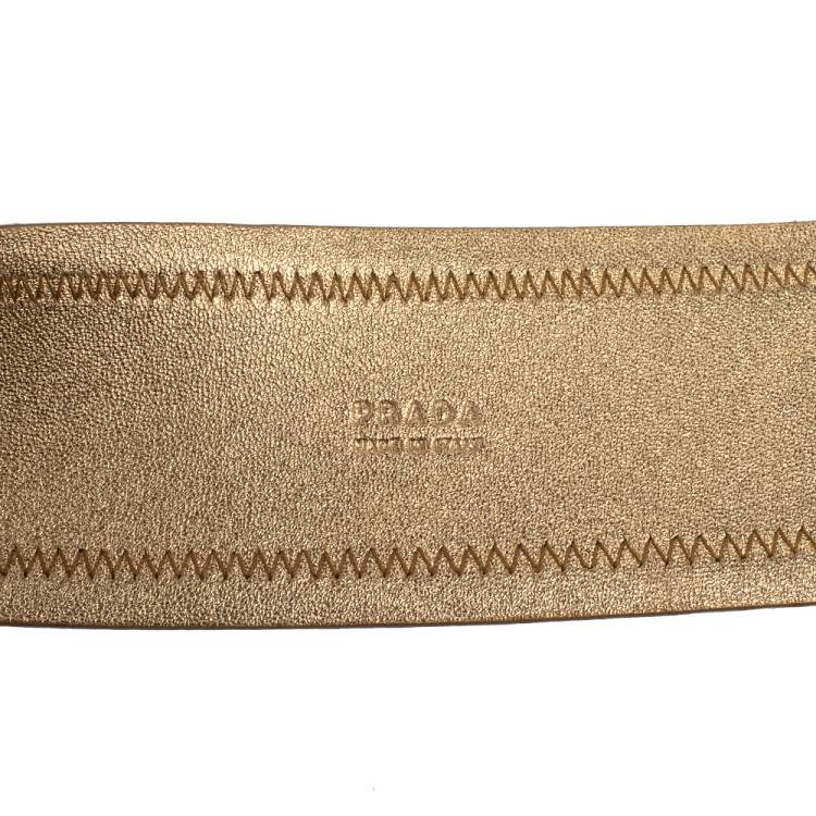 Pre Owned Prada Metallic Gold Leather Waist Belt 85 CM