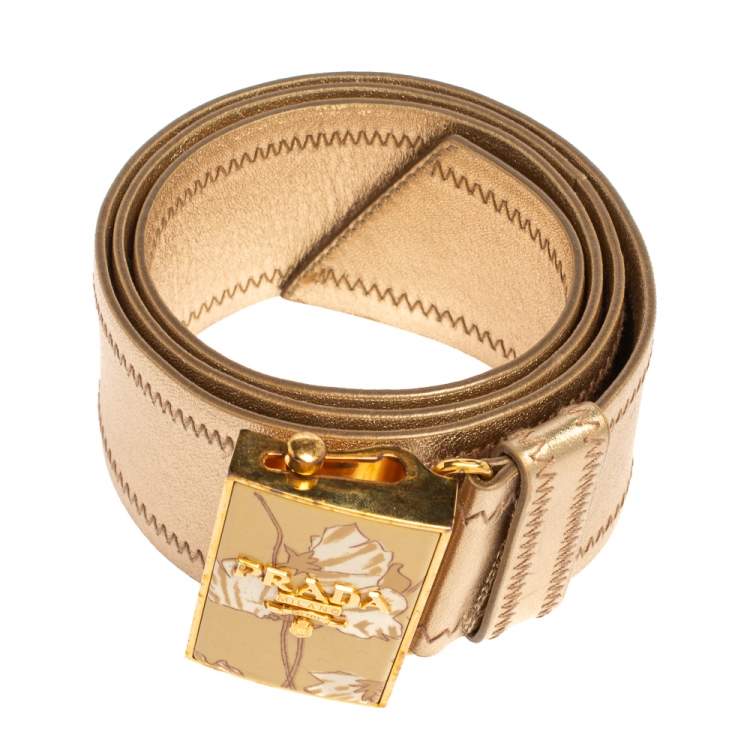 Pre Owned Prada Metallic Gold Leather Waist Belt 85 CM