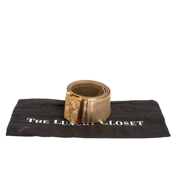 Pre Owned Prada Metallic Gold Leather Waist Belt 85 CM