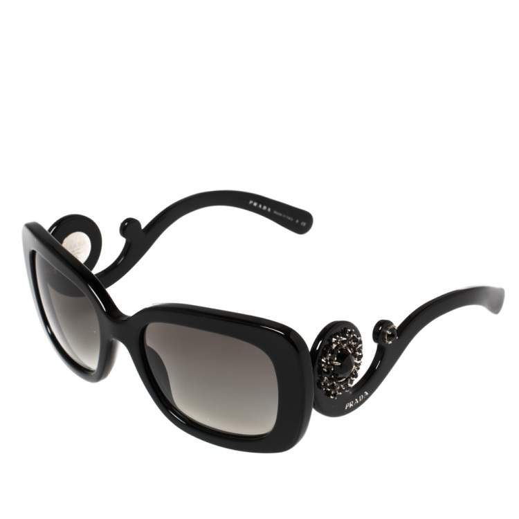 Pre Owned Prada Black SPR33P Crystal Embellished Rectangular Sunglasses
