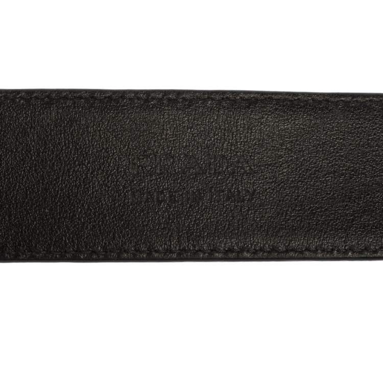 مملوكة مسبقًا Prada Black Leather Jeweled Embellished Buckle Belt 85CM