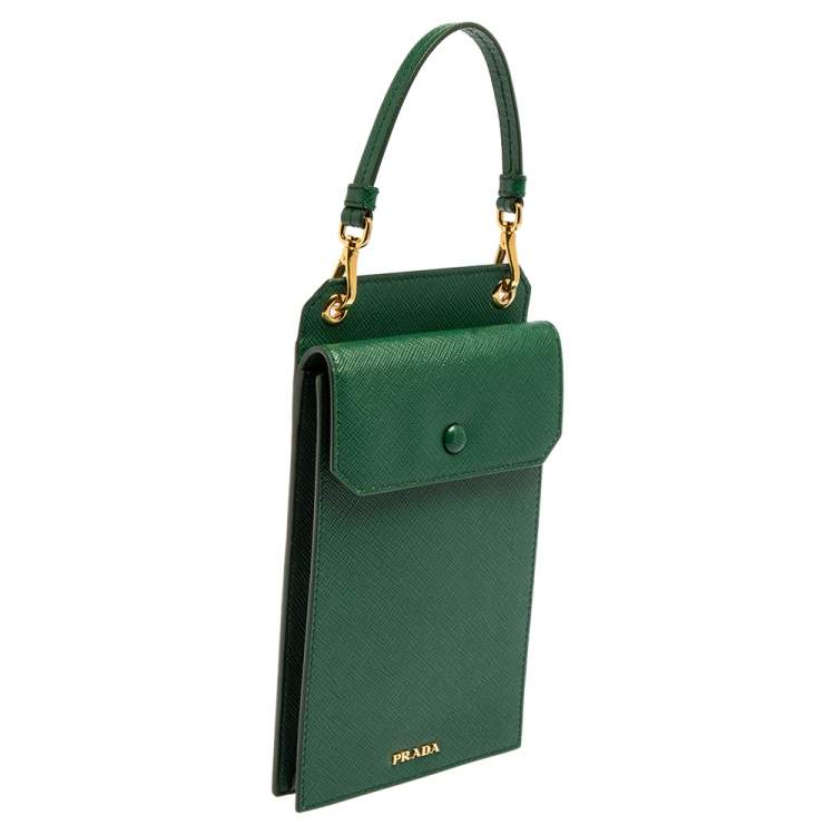 Pre Owned Prada Green Saffiano Lux Leather Smartphone Case