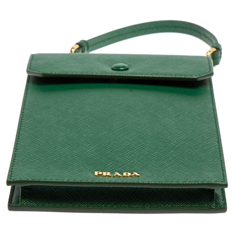 Pre Owned Prada Green Saffiano Lux Leather Smartphone Case