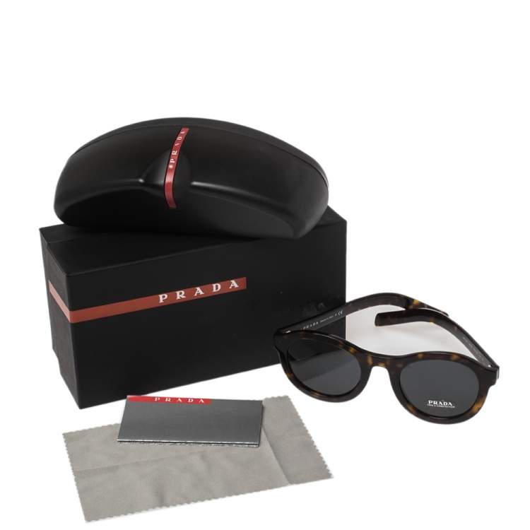 Pre Owned Prada Tortoise Brown/Grey SPR 24V Round Sunglasses