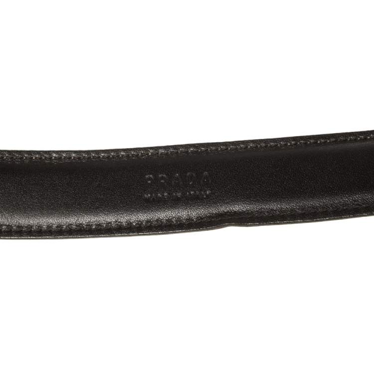 Pre Owned Prada Metallic Gold Saffiano Leather Logo Buckle Belt 85CM