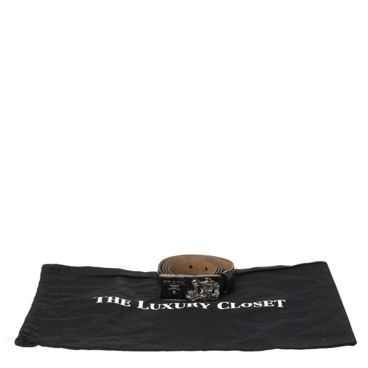 مملوكة مسبقًا Prada Black Pebbled Leather Cruise Ship Buckle Belt 85CM