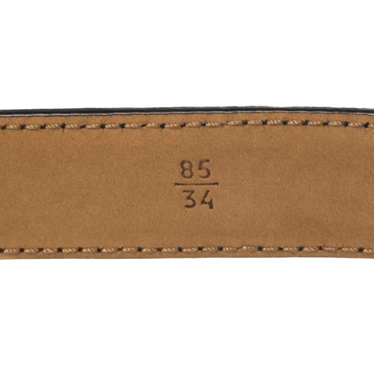 مملوكة مسبقًا Prada Black Pebbled Leather Cruise Ship Buckle Belt 85CM