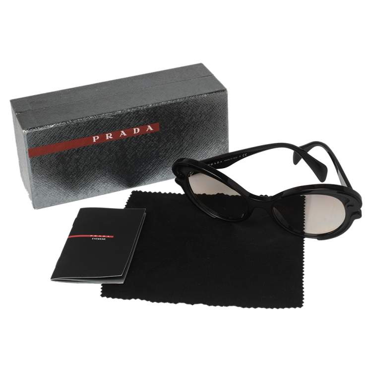 مملوكة مسبقًا Prada Black Acetate SPR 28N Baroque Cat Eye Sunglasses