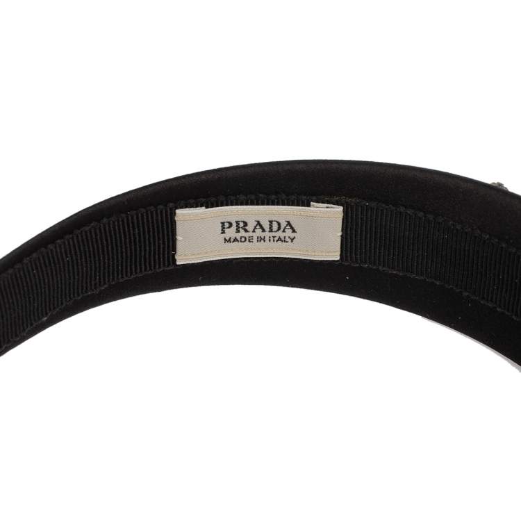 Pre Owned Prada Black Crystal Embellished Satin Headband