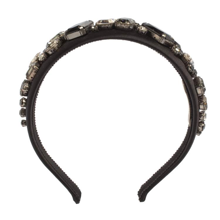 Pre Owned Prada Black Crystal Embellished Satin Headband