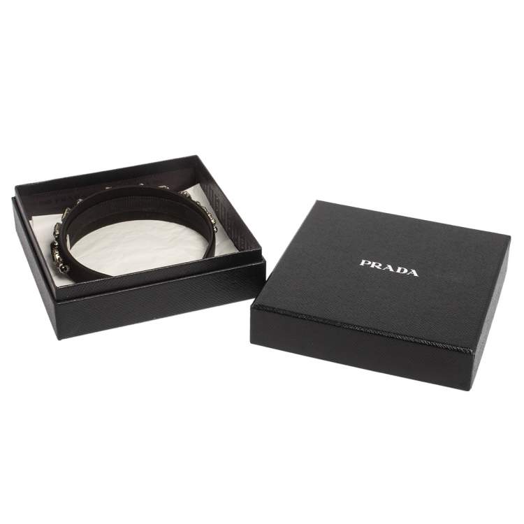 Pre Owned Prada Black Crystal Embellished Satin Headband