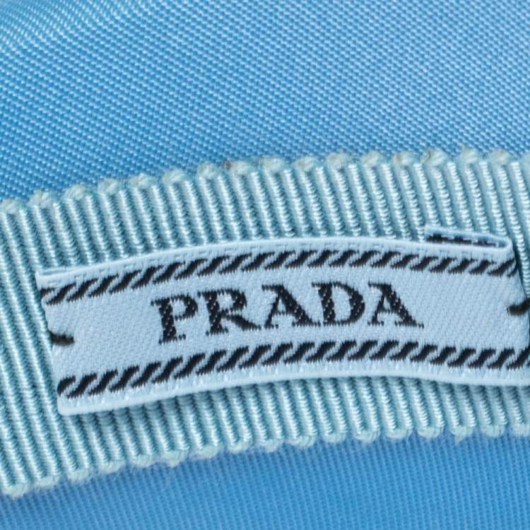 Pre Owned Prada Blue Logo Detail Padded Satin Wide Headband