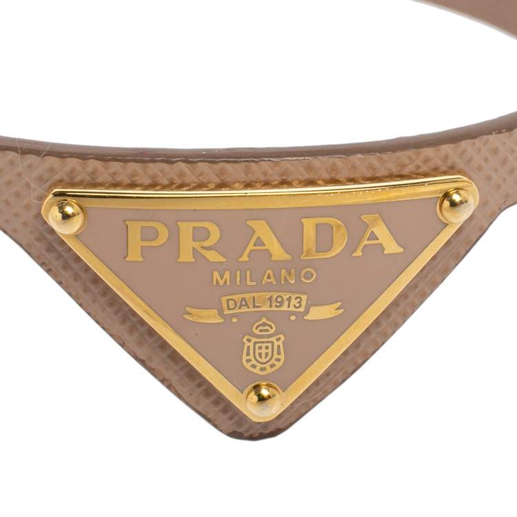 Pre Owned Prada Dusty Pink Saffiano Leather Wrap Bracelet