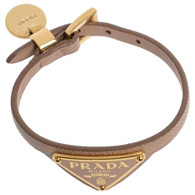 Pre Owned Prada Dusty Pink Saffiano Leather Wrap Bracelet