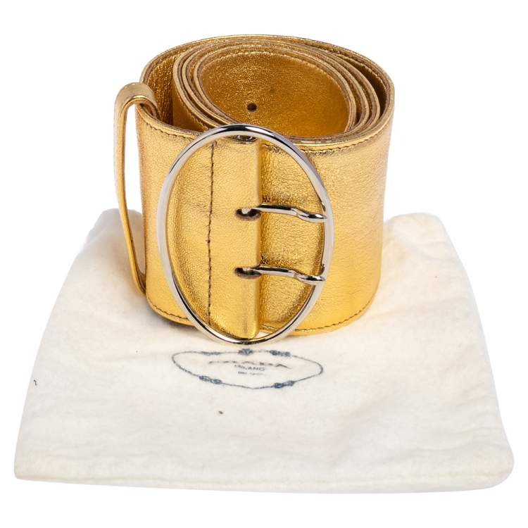 Pre Owned Prada Metallic Gold Leather Waist Belt 85 CM