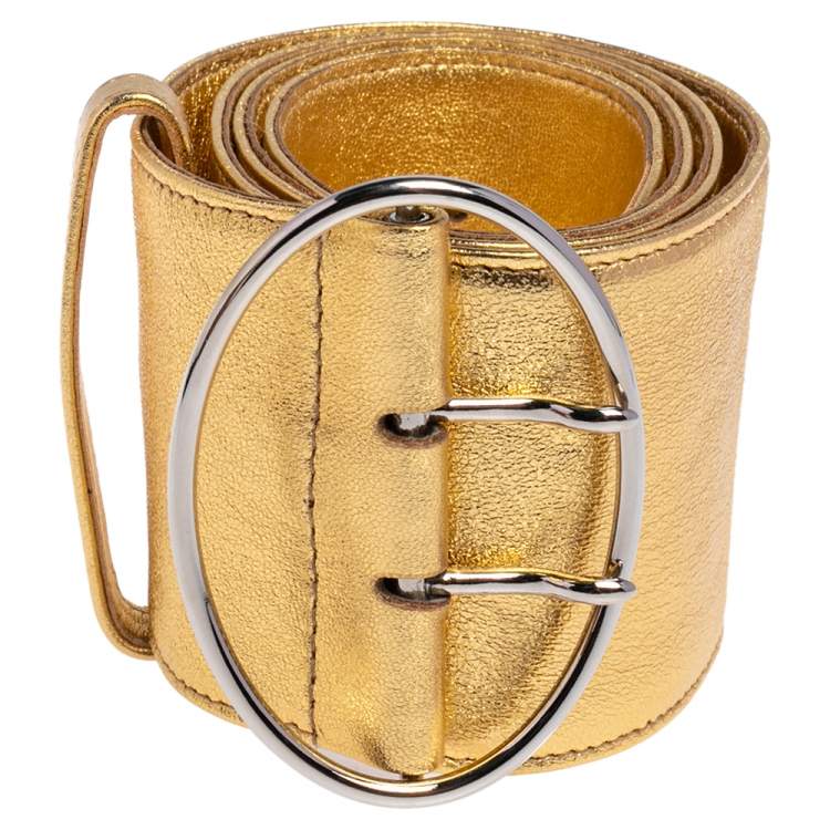 Pre Owned Prada Metallic Gold Leather Waist Belt 85 CM