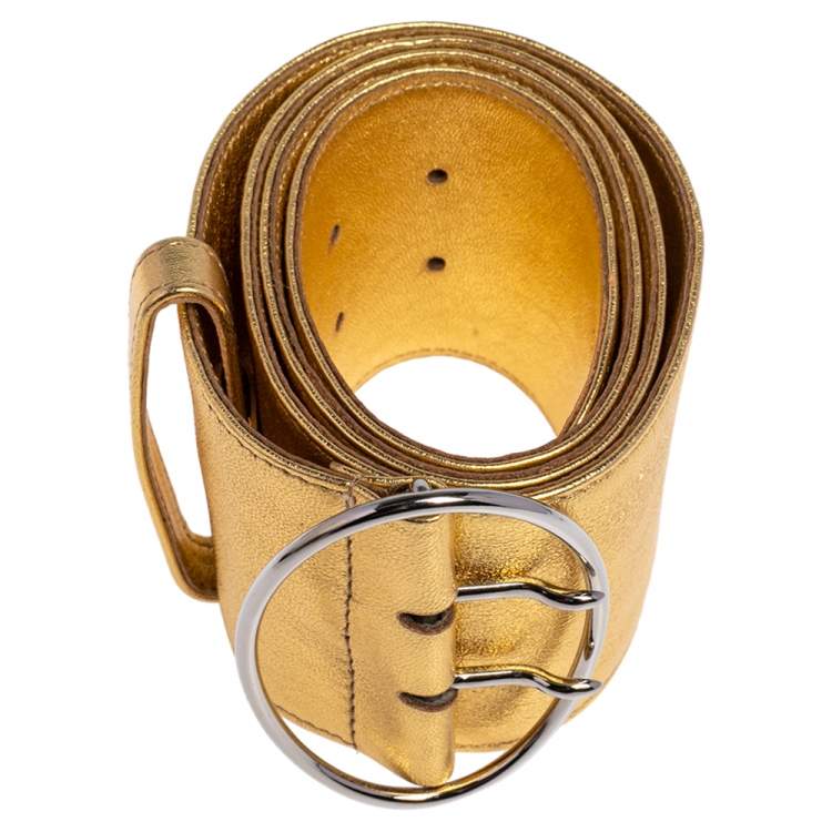 Pre Owned Prada Metallic Gold Leather Waist Belt 85 CM