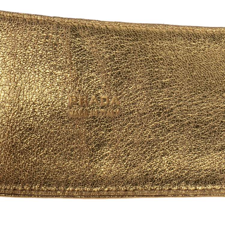 Pre Owned Prada Metallic Gold Leather Waist Belt 85 CM